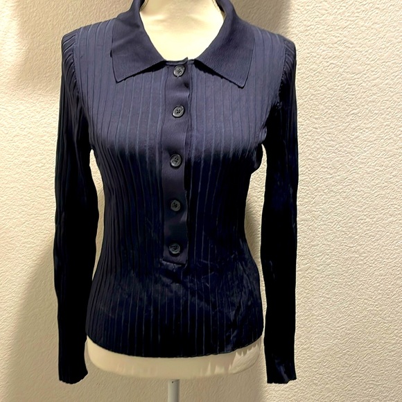Good American ribbed long sleeved polo shirt. Beautiful blue! Rayon/nylon blend. - Picture 1 of 11